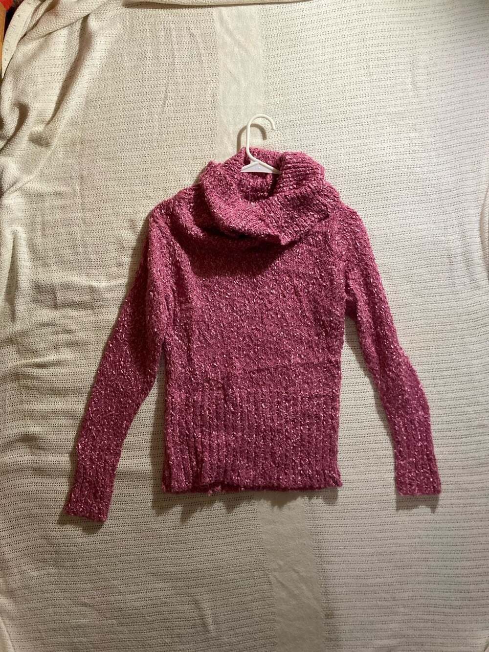 Cowl Neck Textured Marled Knit Sweater in Raspberry Pink